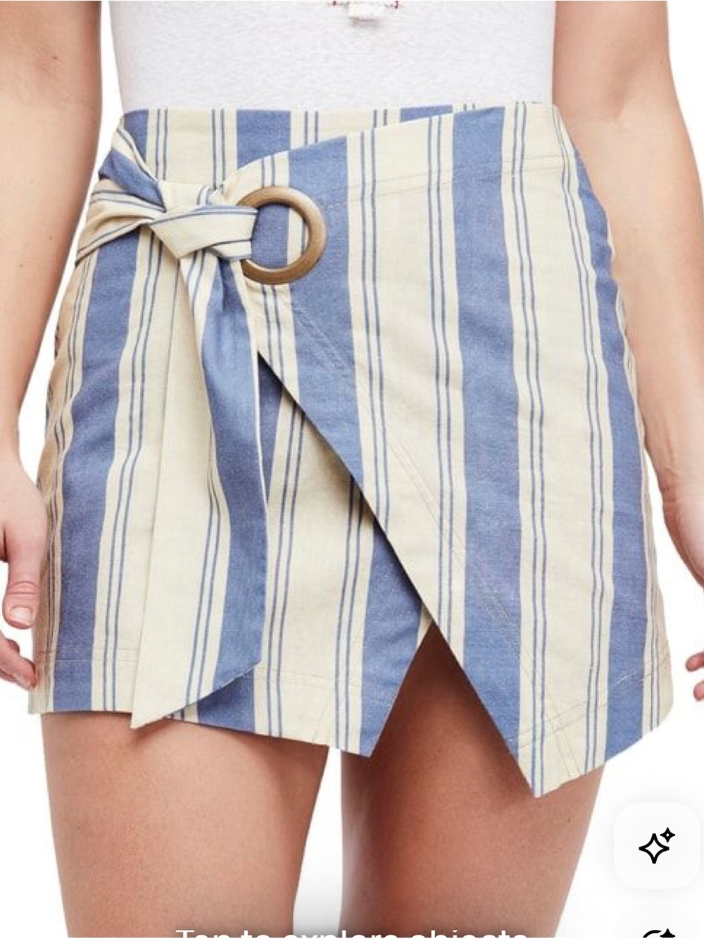 Free People Blue and Cream Striped Wrap Mini Skirt with Ring Tie NWOT